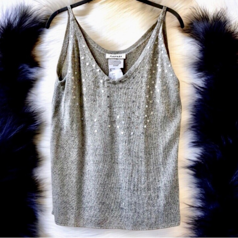 PORTARA Tank Top with Sequins Sleeveless Shell Vintage Germany